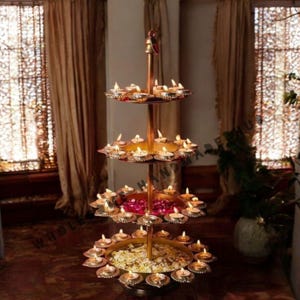 4-Layer Diya Urli Stand: Metallic Diwali Wedding Decor (14"x22")