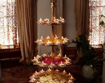 4-Layer Diya Urli Stand: Metallic Diwali Wedding Decor (14&quot;x22&quot;)