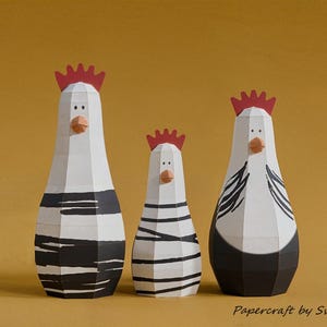 Papercraft chiken family, Papercraft bird, paper low poly 3d model, bird creativity kit