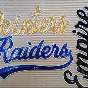 Patchs à paillettes personnalisés, écussons de sport personnalisés, écussons d'équipe d'école, écussons de sequins de mascotte
