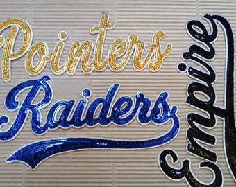 Aangepaste paillettenpatches, je sport op maat gemaakt, schoolteampatch, mascotte paillettenpatches