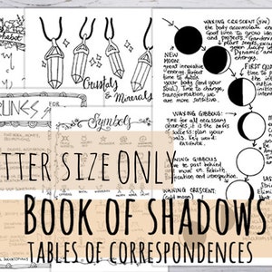 Libro de las Sombras Tablas de correspondencias Sólo en TAMAÑO CARTA (8.5 x 11 pulgadas)