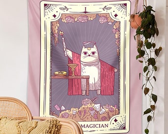 Room Decoration Tapestry: Meowgician, Tarot Card Cat, 95x73 cm