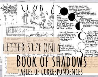 Book of Shadows Tables of correspondences Only in LETTER SIZE (8.5 x 11 inches)
