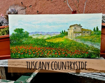 Painting on wooden board, original fine art by Maestro Luciano Torsi, "Tuscany Countryside" 2014