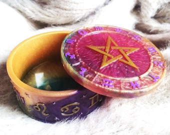 Astrology Trinket Box - Celestial style jewellery organizer, storage gift home decor for witch, zodiac astrology box for spells