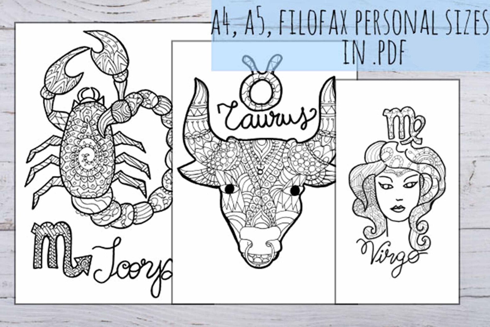Mandala Zodiac Coloring Pages Printable in 3 Sizes Etsy