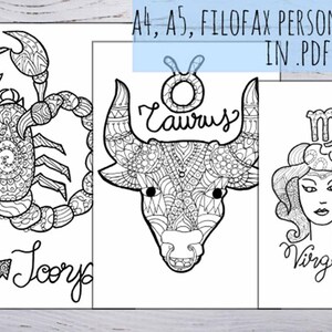 Mandala Zodiac Coloring Pages – Printable | 12 Signs | 3 Sizes | Hand ...