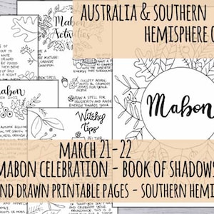 Célébration de Mabon en Australie et dans l'hémisphère sud ! Livre imprimable des ombres, 7 pages dessinées à la main en 3 tailles