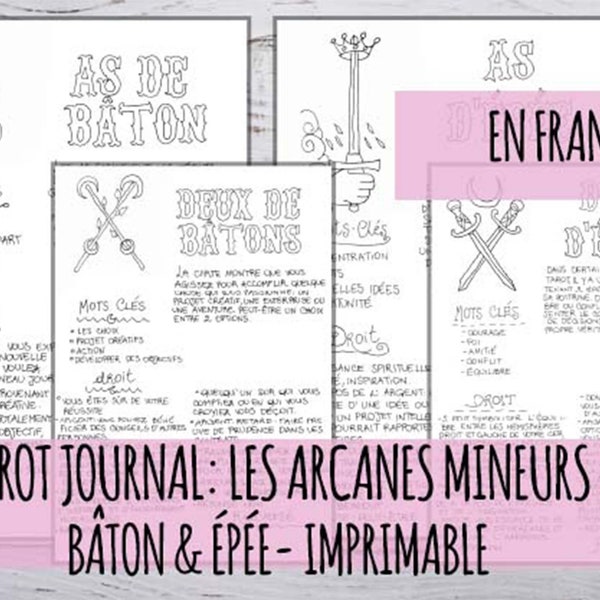 En Français: Tarot Journal - Arcanes Mineurs, deuxième partie - Bâton & épée - imprimables