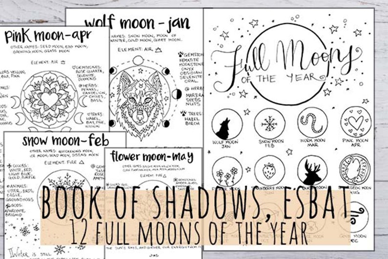 Book of Shadows Northen Hemisphere: 12 full Moons, Esbat Celebration image 1