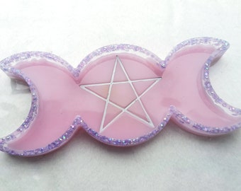 Triple goddess pastel witch, altar dish or trinket tray, made of epoxy resin and glitter