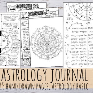 Astrologiedagboek, 12 tekens en 3 astrokaarten, afdrukbaar in 3 maten
