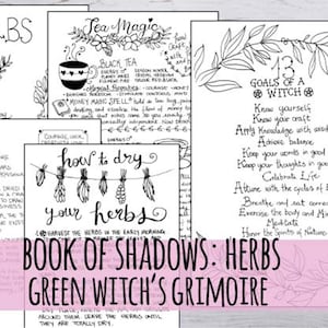 Book of Shadows – Green Witch’s Grimoire | Herbal Magick | 15 Printable Pages | 3 Sizes | Handdrawn PDF