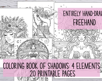 Coloring Book of Shadows: 4 elements. 20 printable pages entirely hand-drawn freehand