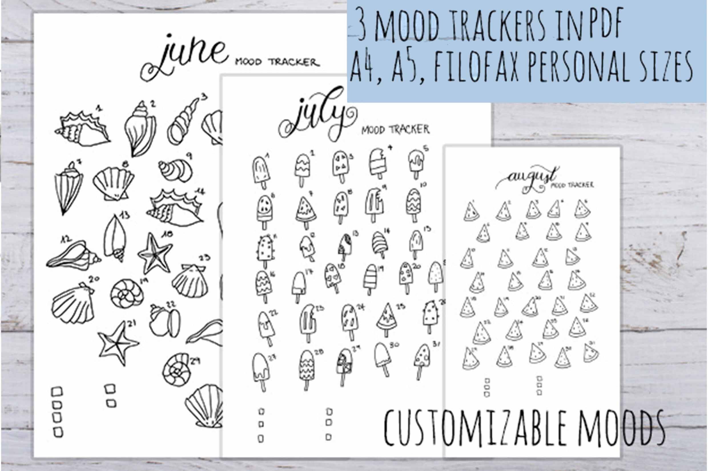 sommer printable mood tracker: juni, juli und august für dein