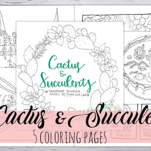 Cactus & Succulents – Hand-Drawn Coloring Pages (Set of 5) | 3 Sizes | Customizable