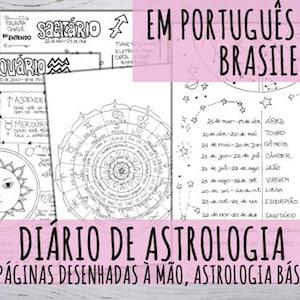 em Português Brasileiro: Jornal de Astrologia, 12 signos e 3 cartas astrológicas, imprimível em 3 tamanhos