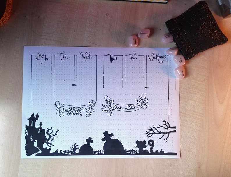 Halloween Spooky Weekly, printable Perpetual Template on dotted page image 3