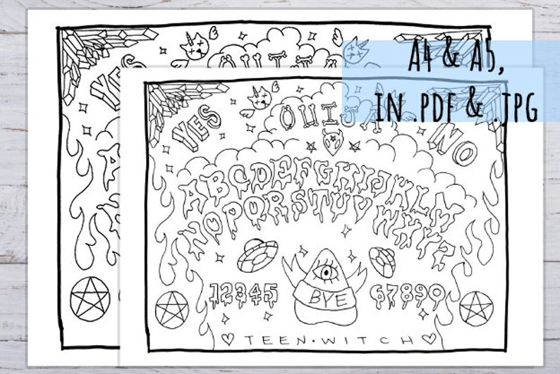 Ouija Board Colouring Page Printable In 3 Sizes Funny Etsy