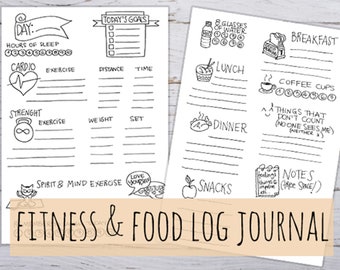 Food Log and Fitness Perpetual Journal, printable