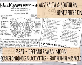 Australia & Southern Hemisphere Esbat - December Full Moon Swan Moon Correspondences + Activities