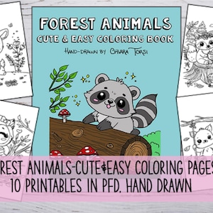 10 Printable Coloring Pages PDF – Original Hand-Drawn Designs from the book &quot; Forest Animals - cute and easy coloring book&quot;
