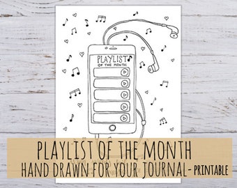 Music Playlist printable spread for your Journal - 3 sizes in pdf