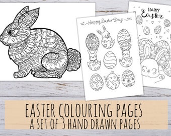 Easter colouring pages! Hand Drawn, kids and adult Easter activity