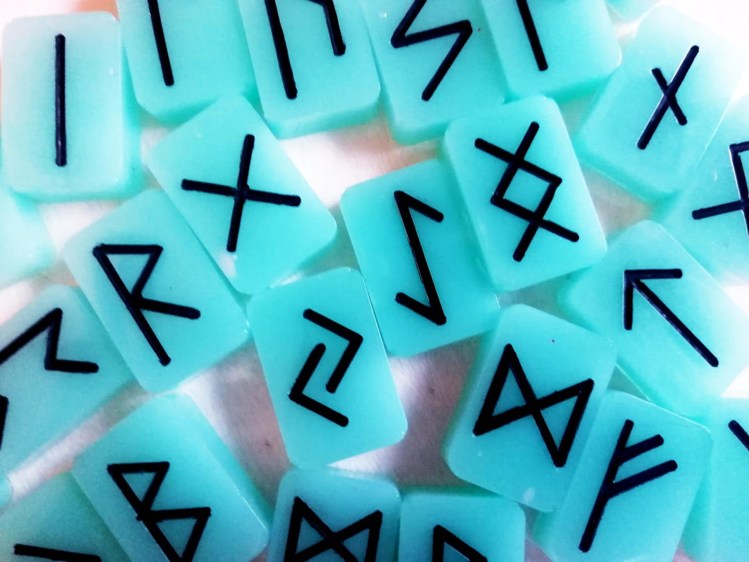 Resin Rune Set, 25 Runes, Aquamarine Color With Black Finishes - Etsy