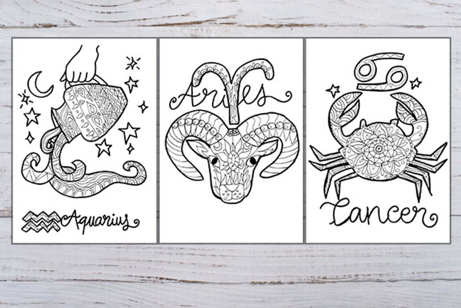 Mandala Zodiac Coloring Pages Printable in 3 Sizes | Etsy