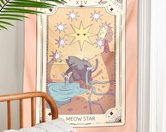 Room Decoration Tapestry: The Star, Tarot Card Cat, 95x73 cm