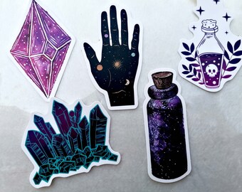 Purple Witchy Stickers - Set 5 stickers - Free Shipping