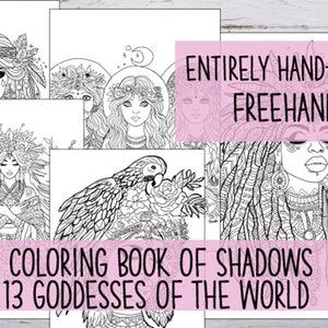 Goddesses Coloring Book of Shadows: 13 Hand-Drawn Pages (PDF Download)