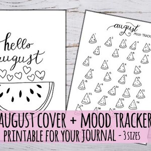 August for your Journal, Cover and mood tracker, printable and colorable