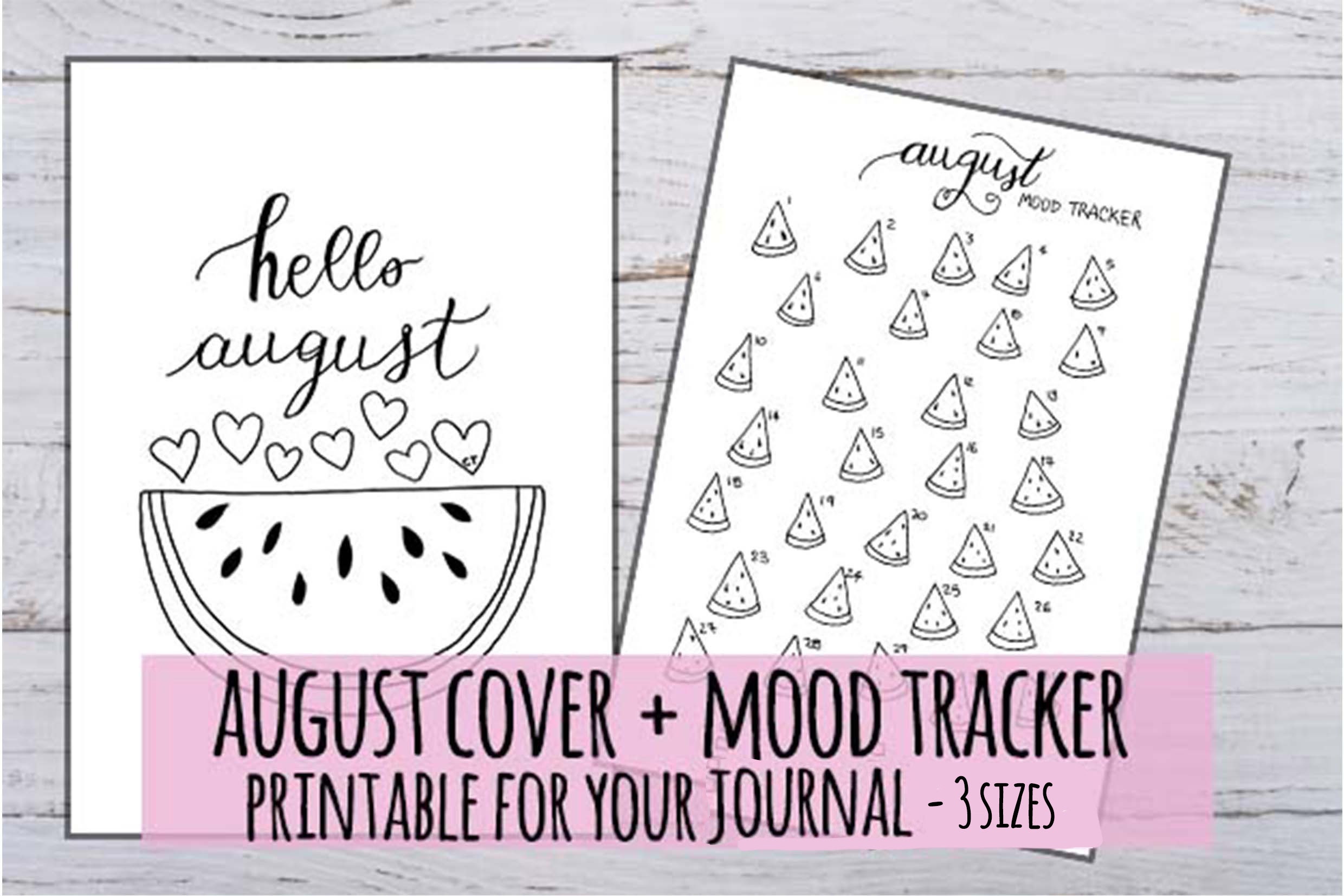 august for your journal, cover and mood tracker, printable and