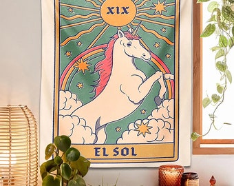 Room Decoration Tapestry: El Sol, Tarot Card Unicorn, 95x73 cm