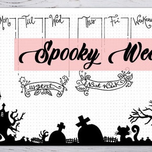 Halloween Spooky Weekly, printable Perpetual Template on dotted page image 1