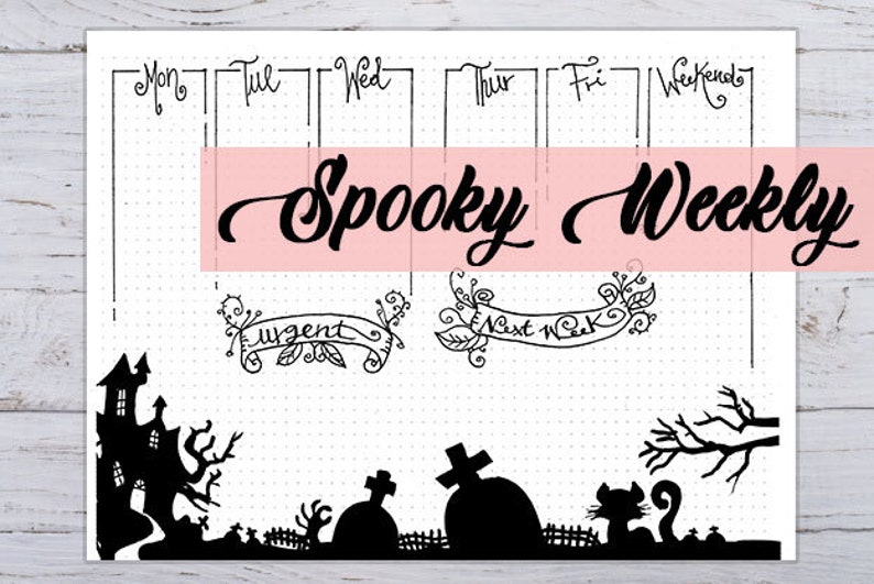 Halloween Spooky Weekly, printable Perpetual Template on dotted page image 1