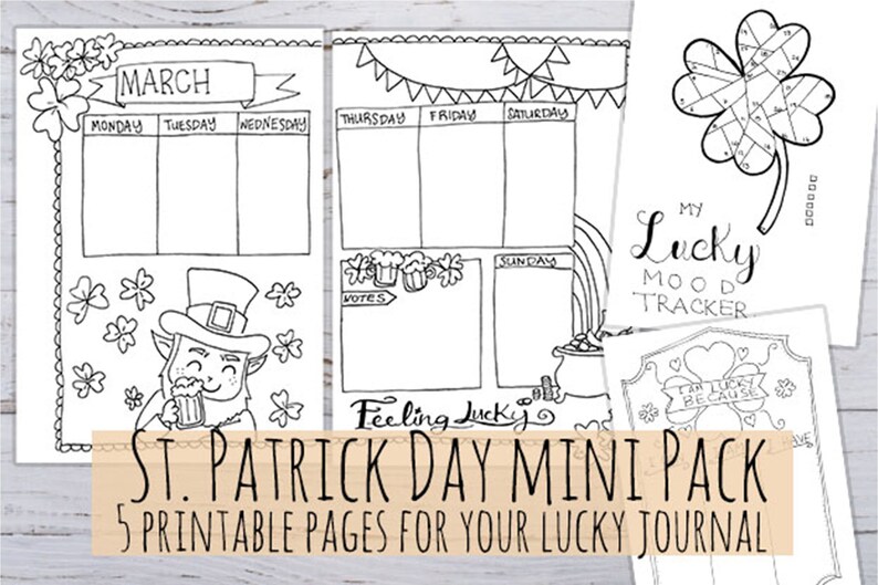 St. Patrick's Day Bujo Journal Mini Pack Lucky Journal with 5 printable pages image 1