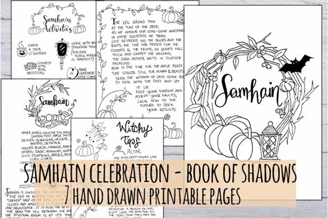 Samhain Celebration! Printable Book of Shadows, 7 Hand Drawn Pages in 3 ...
