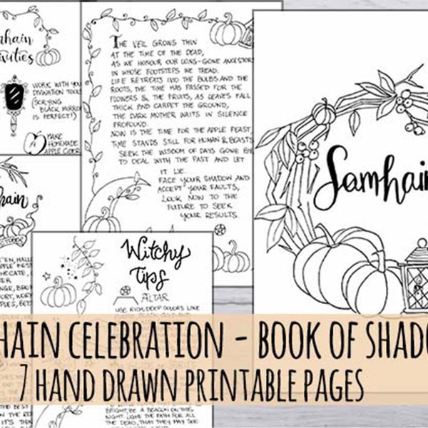 Samhain Celebration! Printable Book of shadows, 7 hand drawn pages in 3 sizes