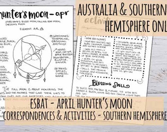 Australia & Southern Hemisphere Esbat - April Full Moon Hunter's Moon Correspondences + Activities