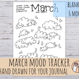 March Mood Tracker for Journal, Blank or 6 moods! 3 sizes