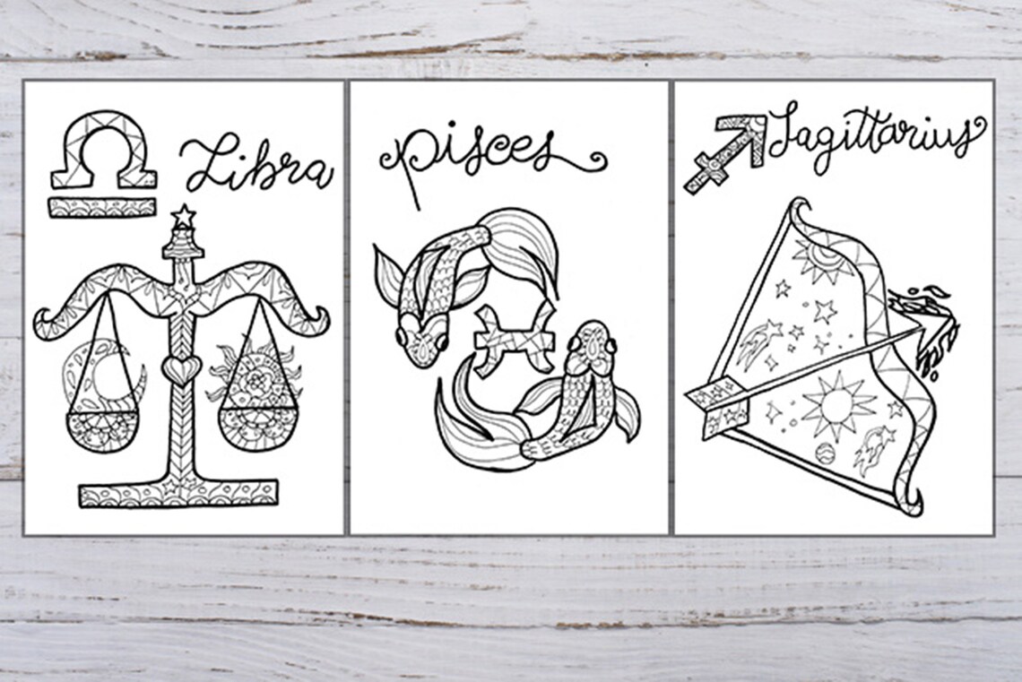 Mandala Zodiac Coloring Pages Printable in 3 Sizes | Etsy