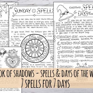 Book of Shadows: 7 simple spells for 7 days of the week - correspondences and tips -3 sizes