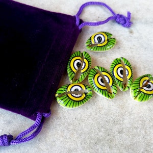 Hand-Painted Cowrie Shell Set – Green, Yellow and Black | Divination & Hoodoo Magic