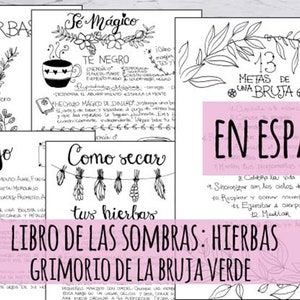 Green Witch Grimoire: Herbal Magick Book of Shadows (Spanish, Handdrawn PDF, 3 Sizes)