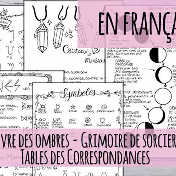 Livre des ombres-Grimoire de Sorciere EN FRANÇAIS Tables de correspondances