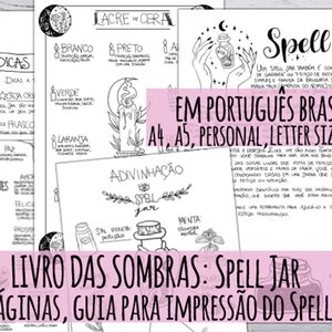 Spell Jar Guide – Printable Grimoire Pages – Livro das Sombras – BR Portuguese – Kawaii Witchy Style – 13 Pages – 4 Sizes – Instant Download